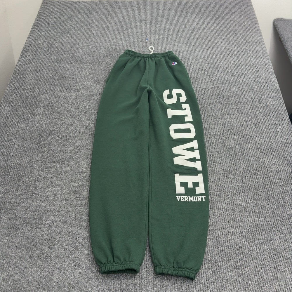 Stowe Vermont Champion Sweatpants Unisex XS Green Cotton Blend Fleece Joggers